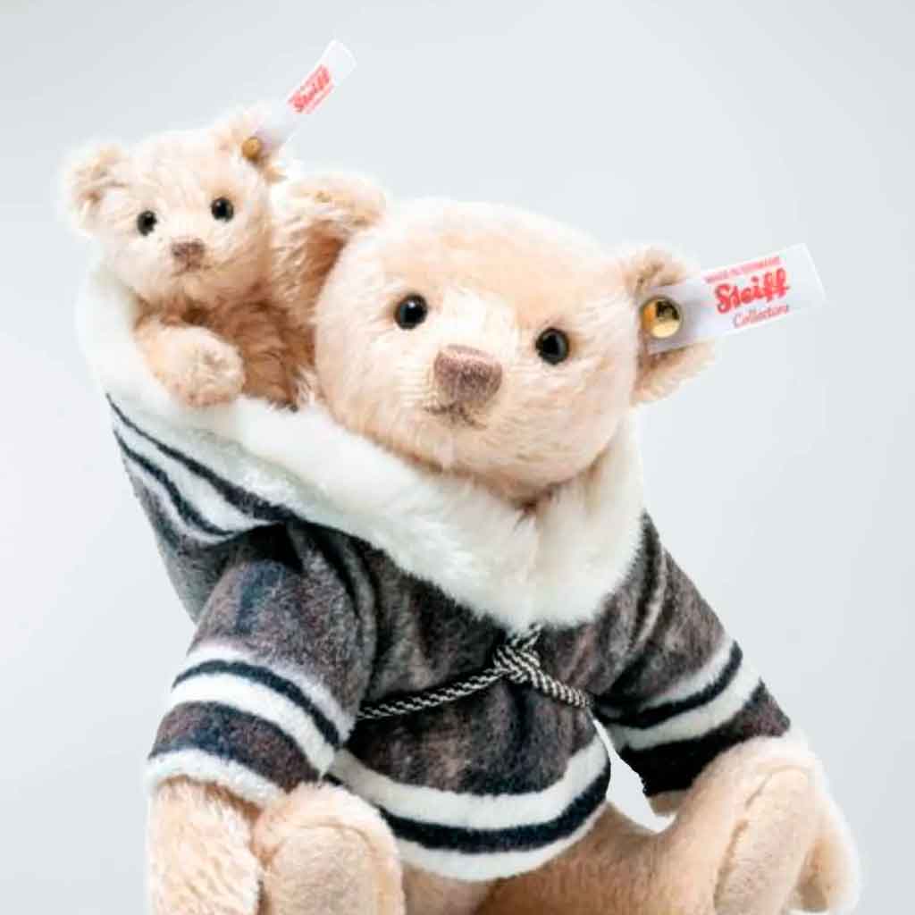 Close up of stuffed Eskimo bears by Steiff offered by Neiman Marcus