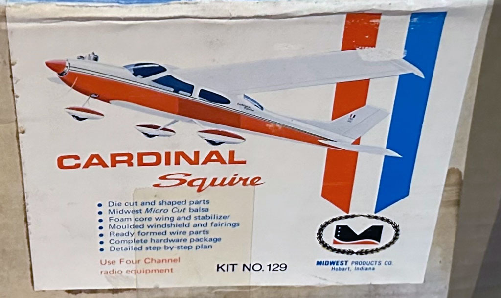 Close up photo of end cap artwork for a model No.129 Midwest Cardinal Squire remote control model airplane kit