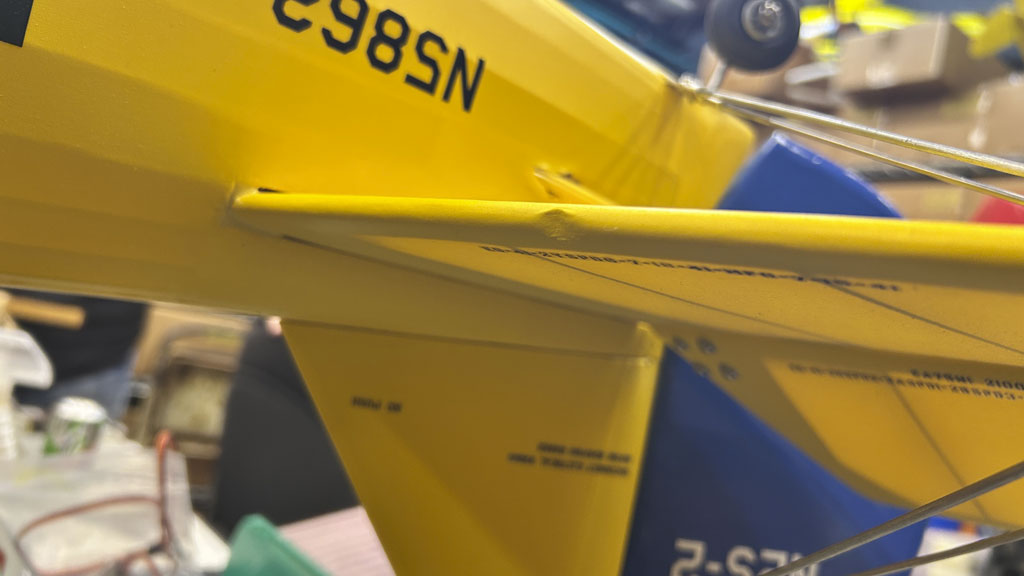 Close uo of Ziroli Stearman with barely dented stab leading edge