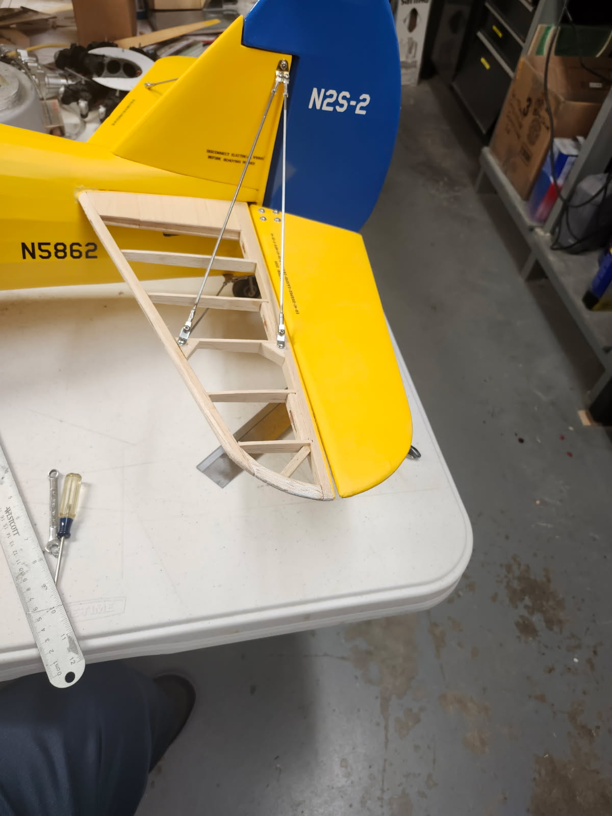 Close up photo of stab structure after replacement of the balsa leading edge