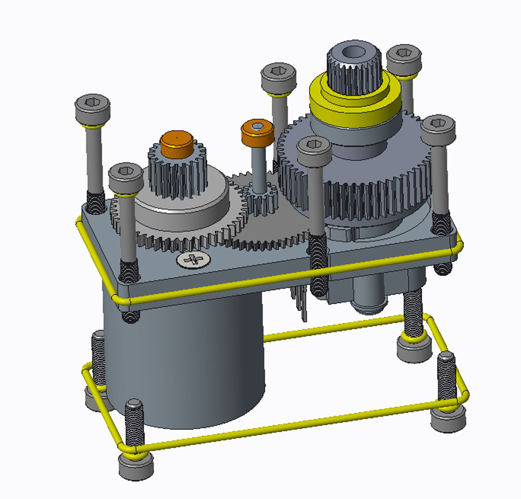 The yellow are o-rings, bronze color are hardpoints in the case