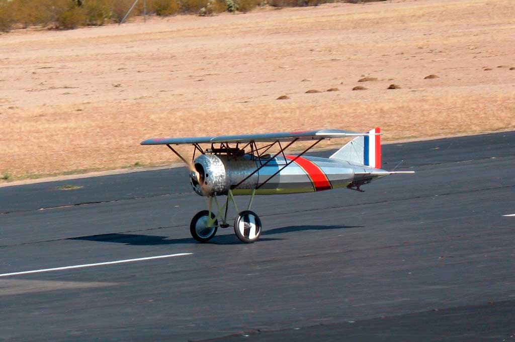 Balsa USA model of a Morane-Saulnier A.1 on take off roll
