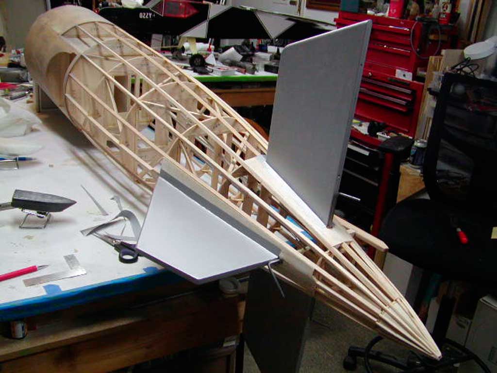 Close up of Solartex applied to the stabs of a model airplane.