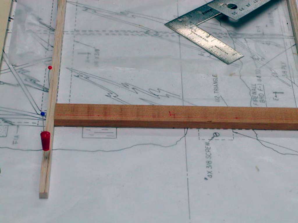 Spruce longeron fitted to plans for a BUSA Morane-Saulnier build