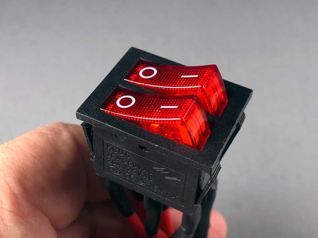 Close up of a ProModeler DUAL-20A-DuPont-switches.