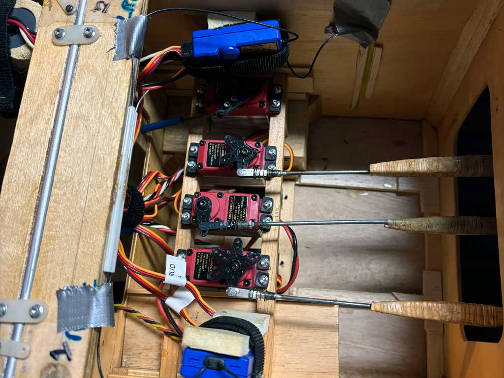 Close up of servos to be mounted within the Philbrick BUSA Morane-Saulnier A.1fuselage.