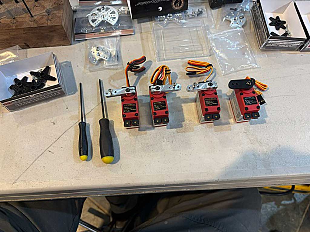 Close up of servos to be mounted within the Philbrick BUSA Morane-Saulnier A.1fuselage.