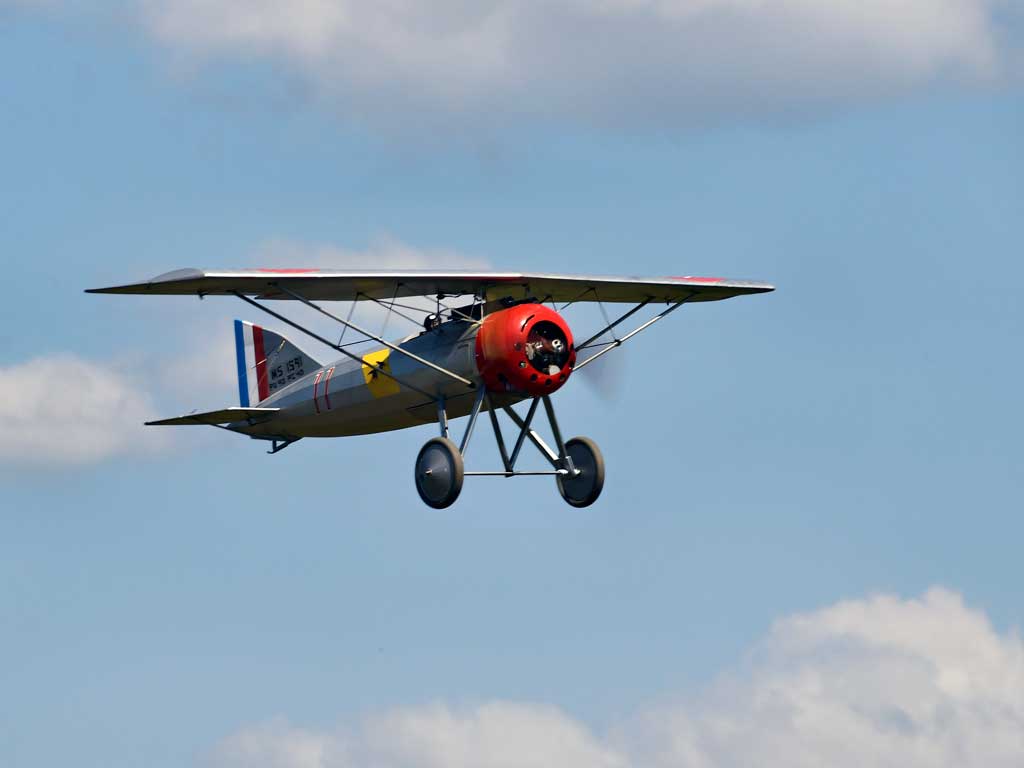 Close up of the BUSA Morane-Saulnier A.1 making a slow pass at the Tullahoma, TN event - photo by John W. Philbrick.