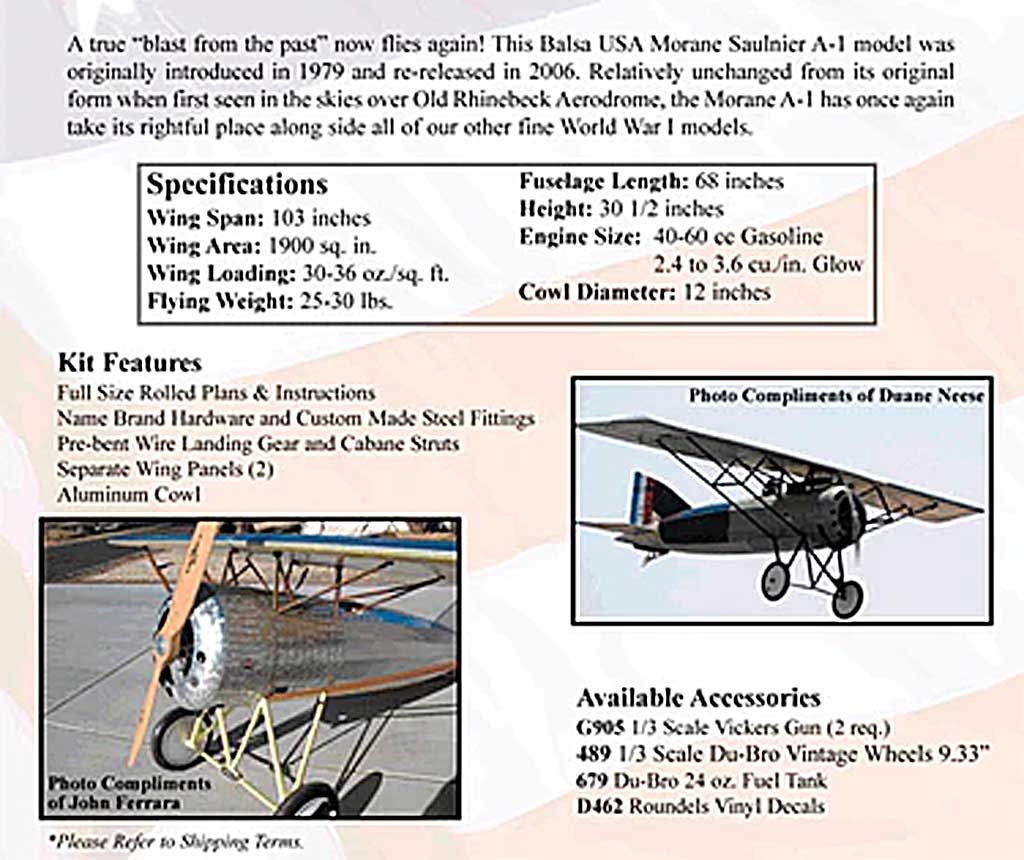 BUSA specs for the Morane-Saulnier A.1