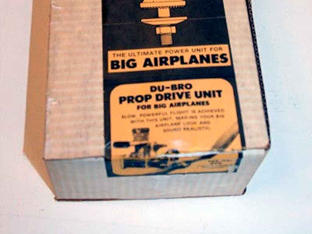 Close up of box art for a Du-Bro Prop Drive Unit For Big Airplanes.