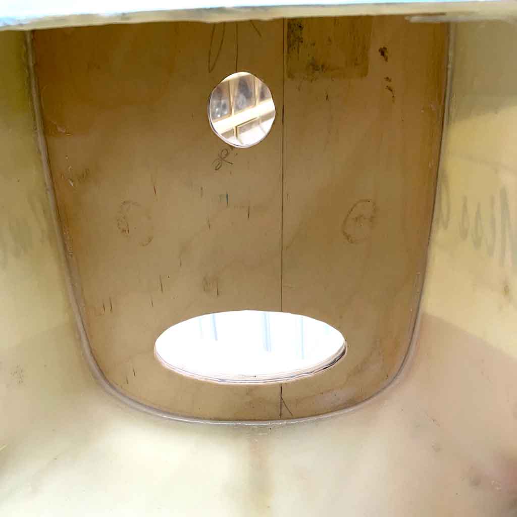 Close up of the inside of the CY Models firewall after being reinforced with a further three pieces of 1/8" aircraft plywood.