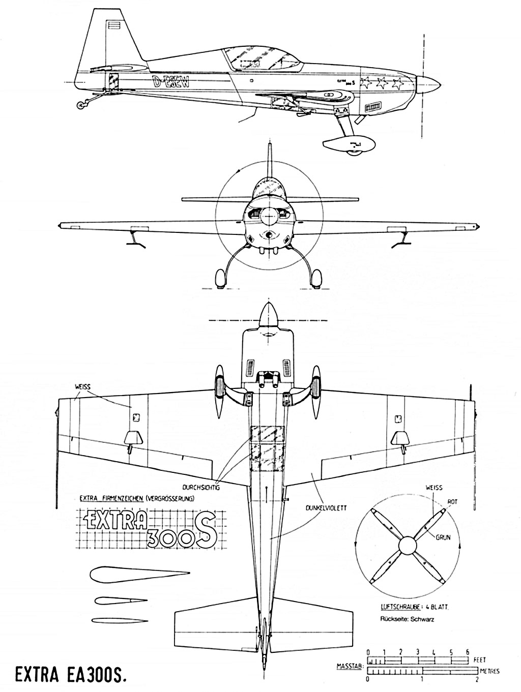 3-view drawing of an Extra EA-300S