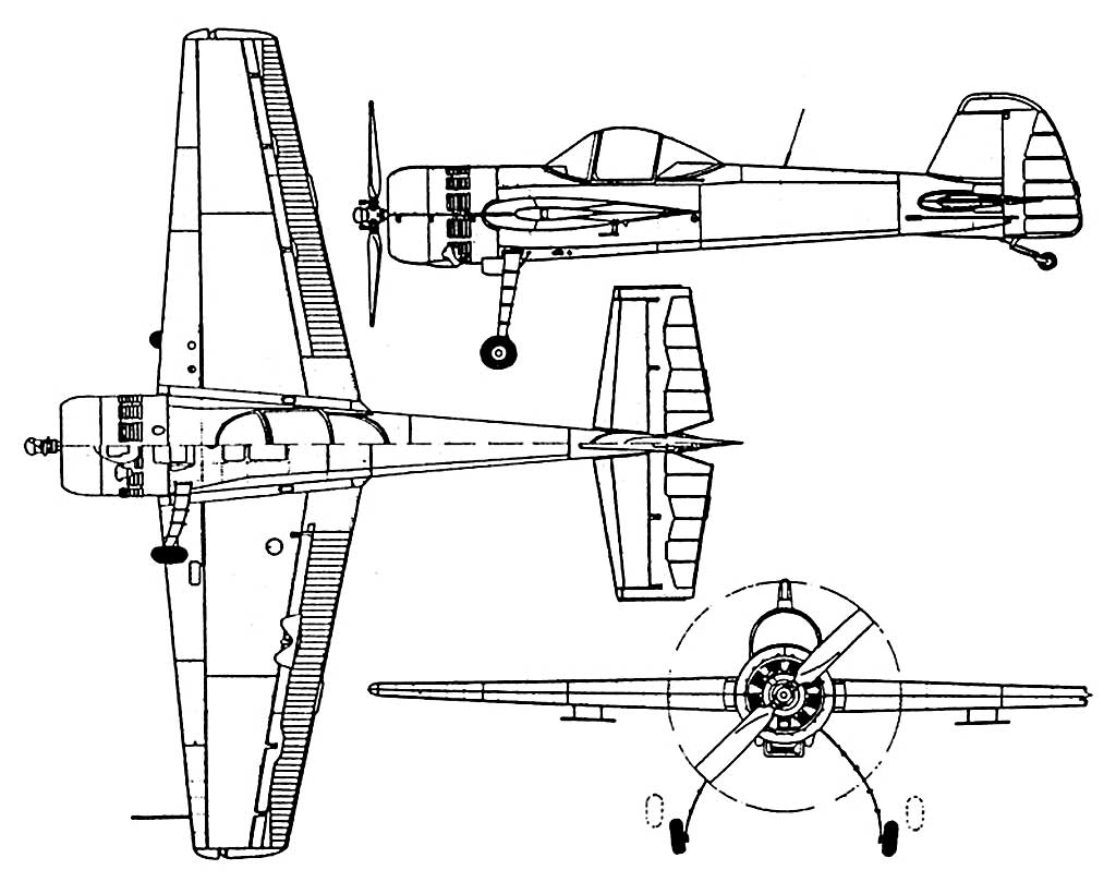 Yak 55M 3 view drawing
