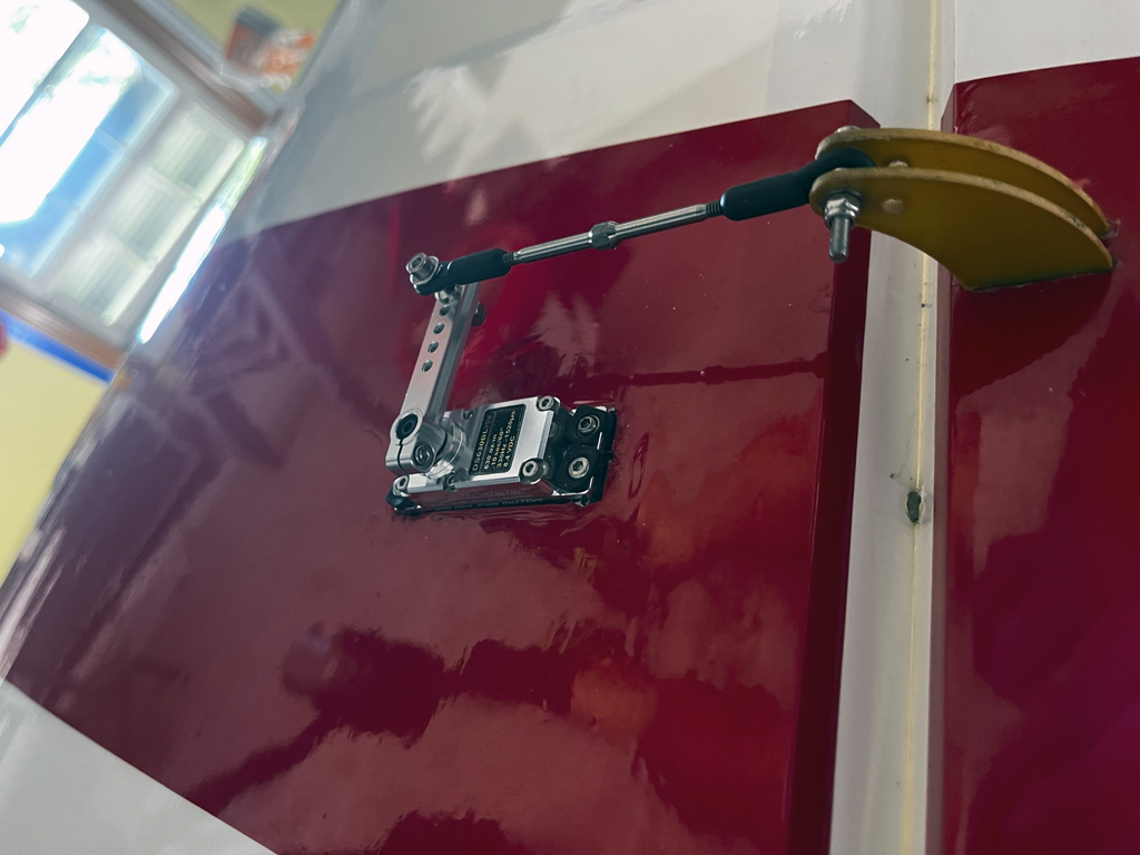 Close up photo of inboard aileron servo mounted to the Goldwing 106-inch Yak 55M wing panel