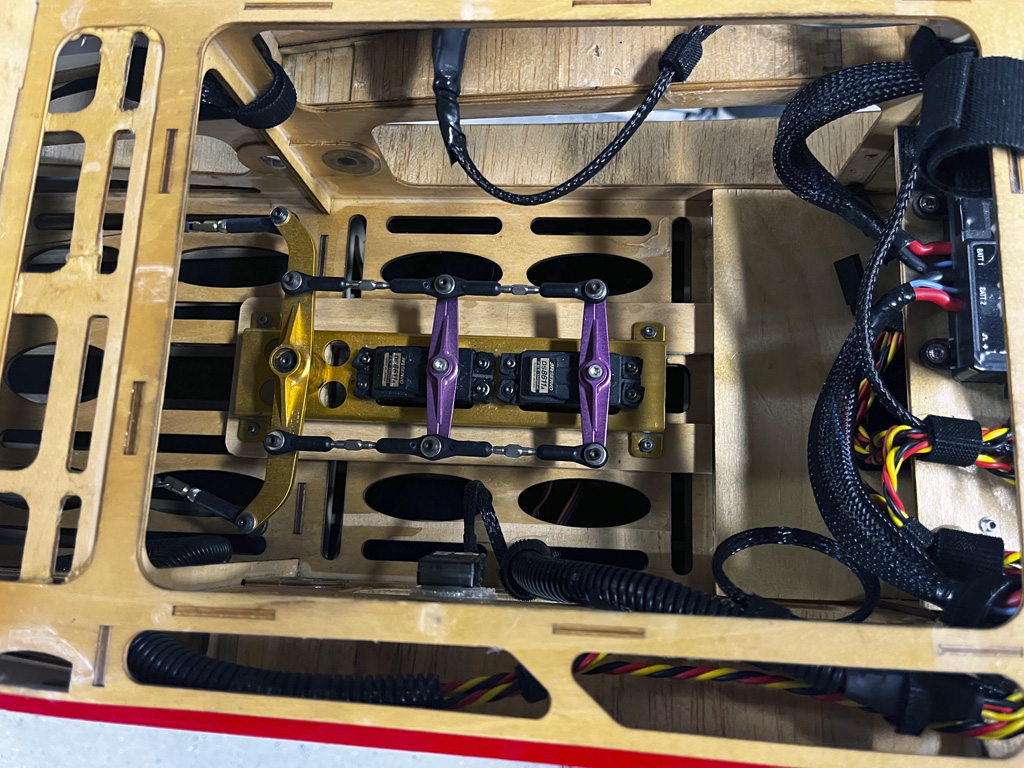 Close up of apair fo servos ganged together for therudder of a Goldwing 106in Yak 55M IMAC model