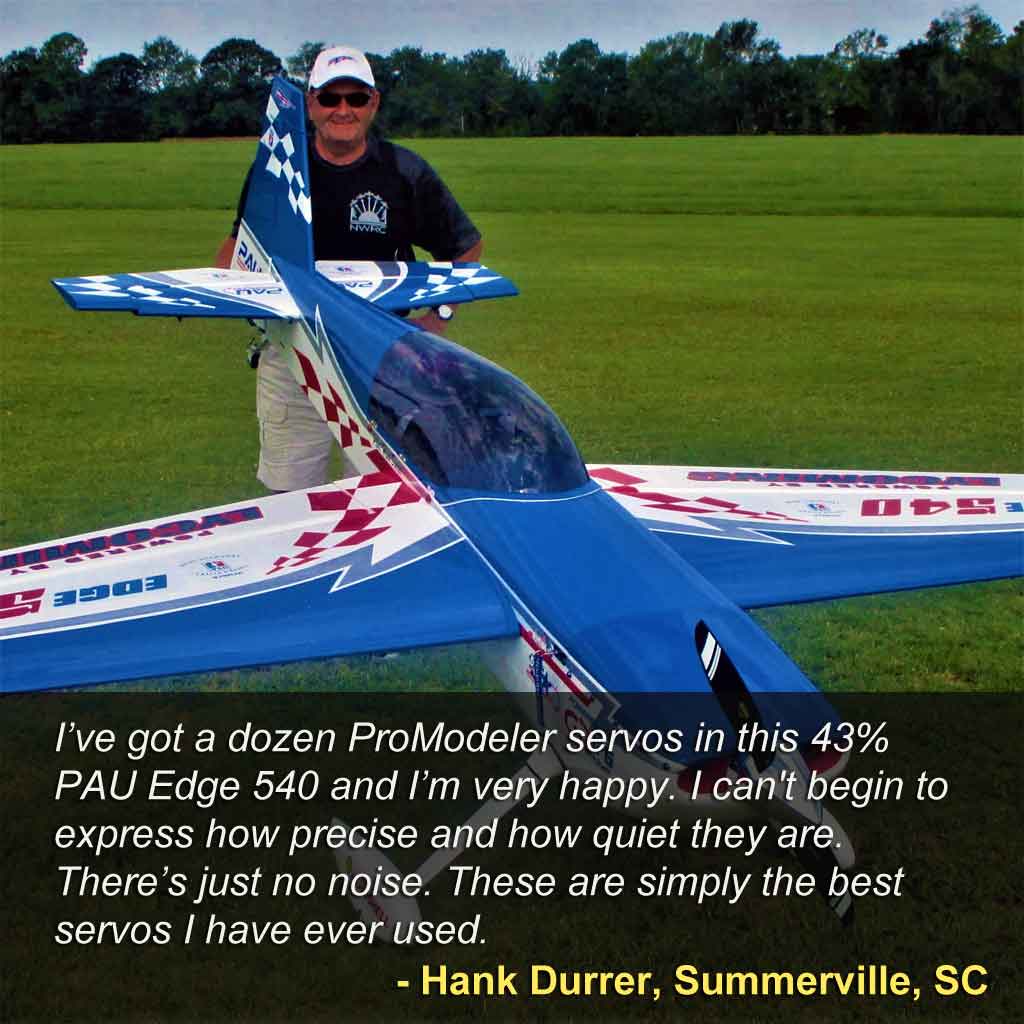 Photo of a modeler and his model sporting ProModeler servos since 2019 and remains happy in 2026
