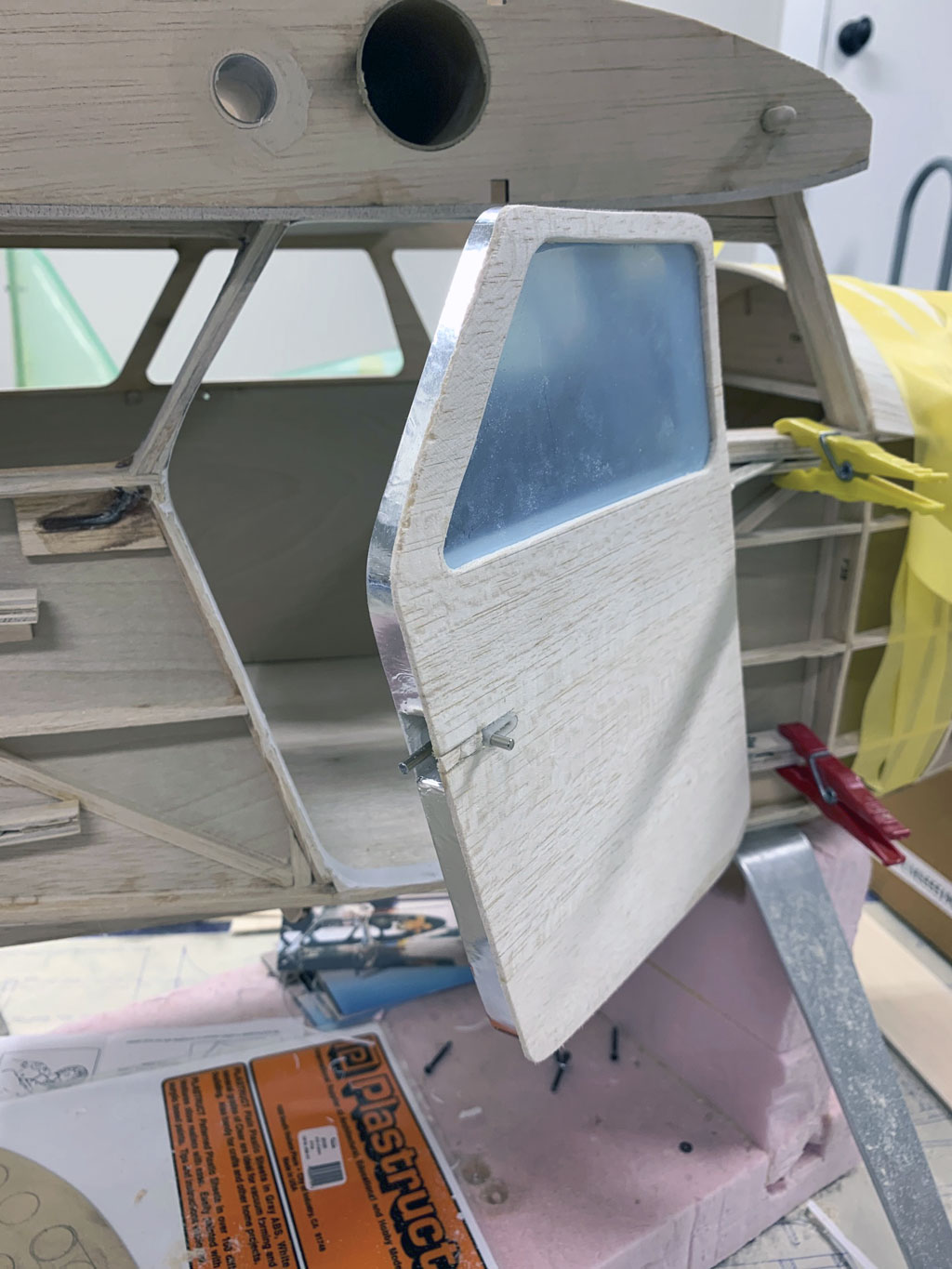 Close up photo of the fusleage construction of the Hostetler quarter scale Cessna 195 door