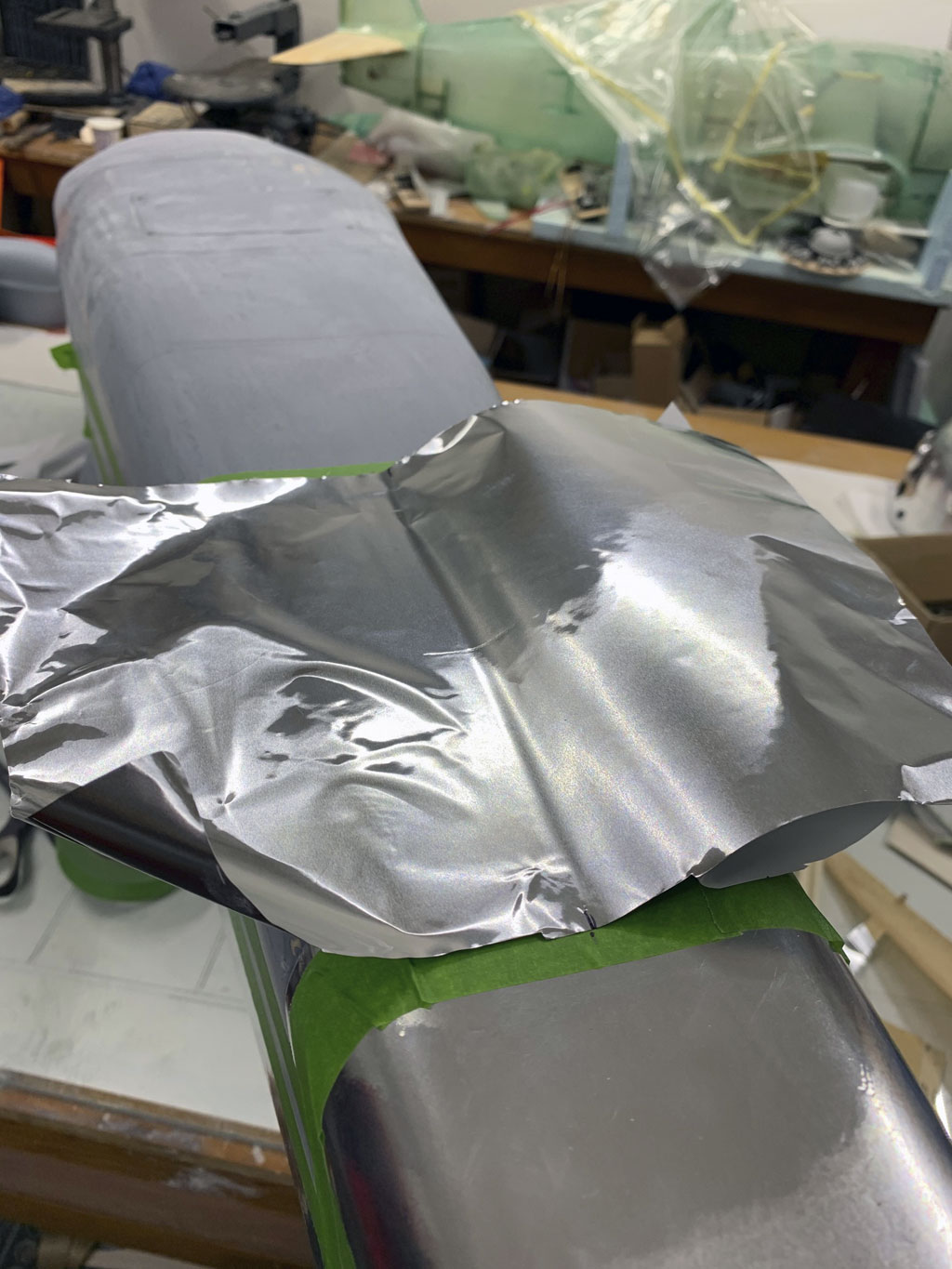 Close up photo of the fuselage construction of the Hostetler quarter scale Cessna 195 showing the application of FLite-Metal