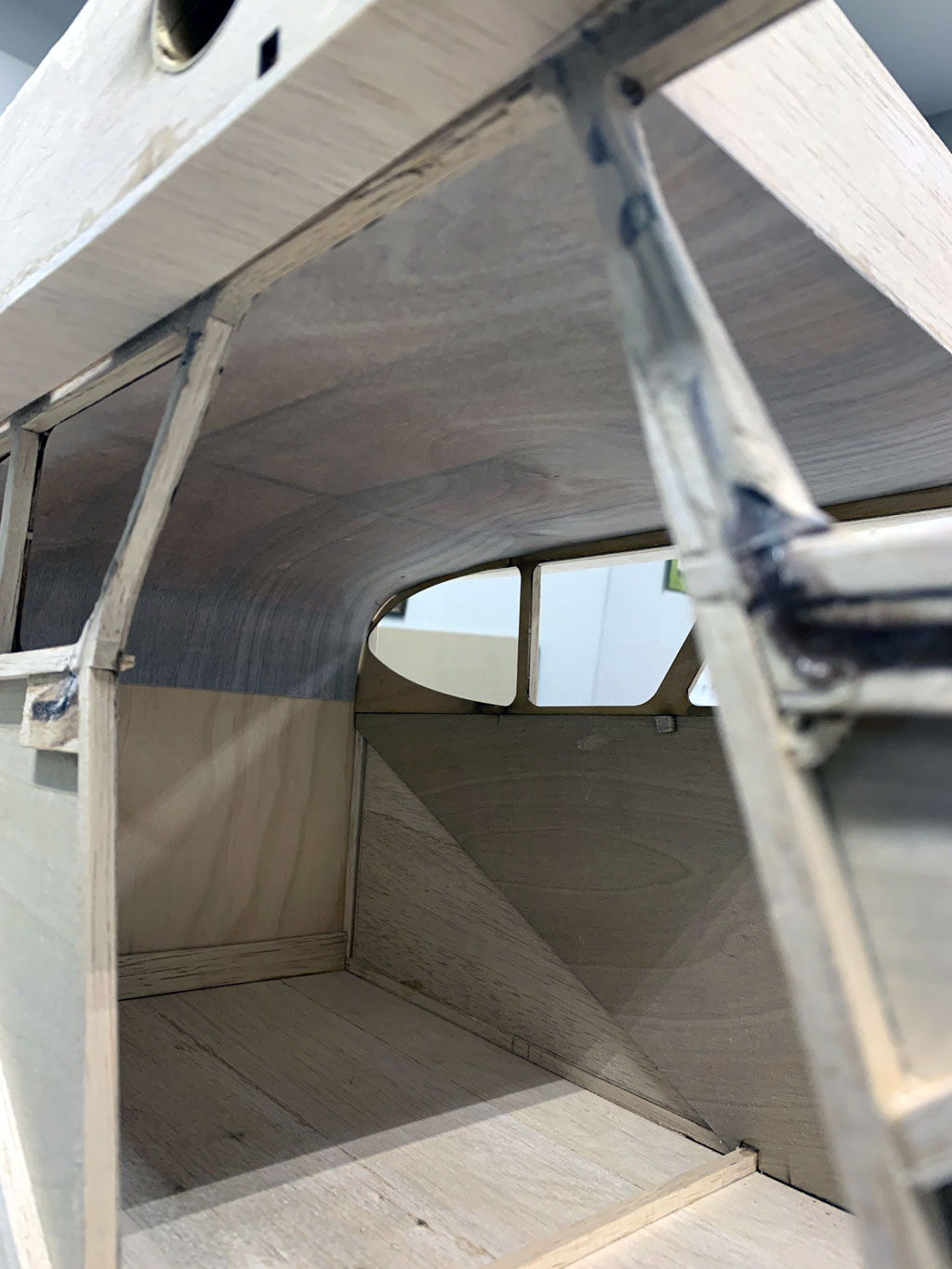 Close up photo of the fusleage cabin interior construction of the Hostetler quarter scale Cessna 195