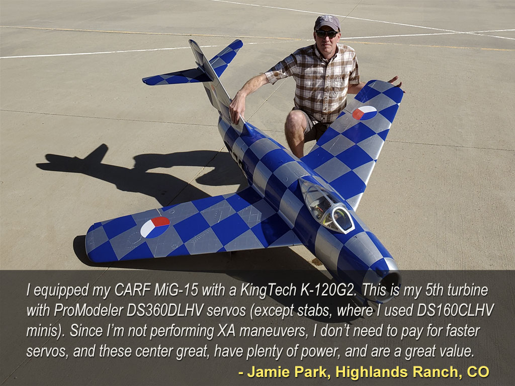 Close up of Jamie Park wit his CARF MiG.15 equipped with ProModeler DL-series servos