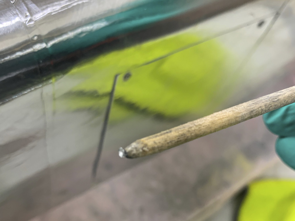 Close up photo of the tool tip used for atatching rivet heads to the Hostetler quarter scale Cessna 195 model