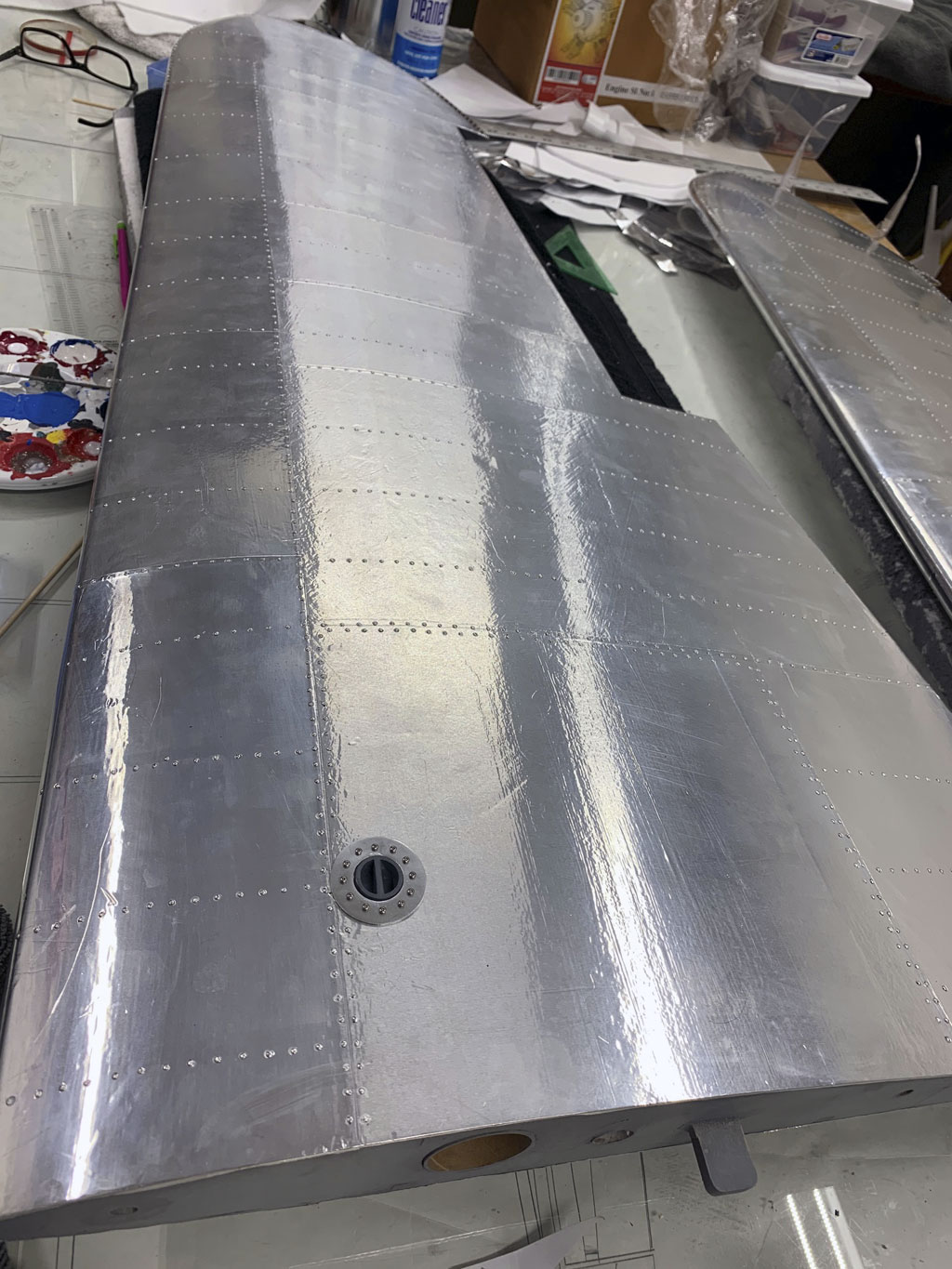 Close up photo of the Hostetler quarter scale Cessna 195 upper wing surface detail