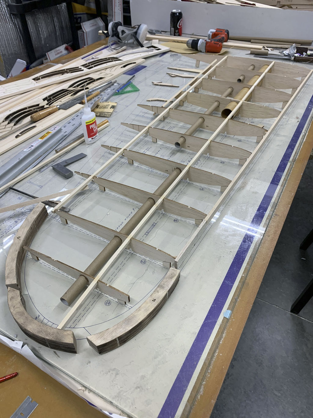 Close up of wing tip construction of the Hostetler quarter scale Cessna 195 wing