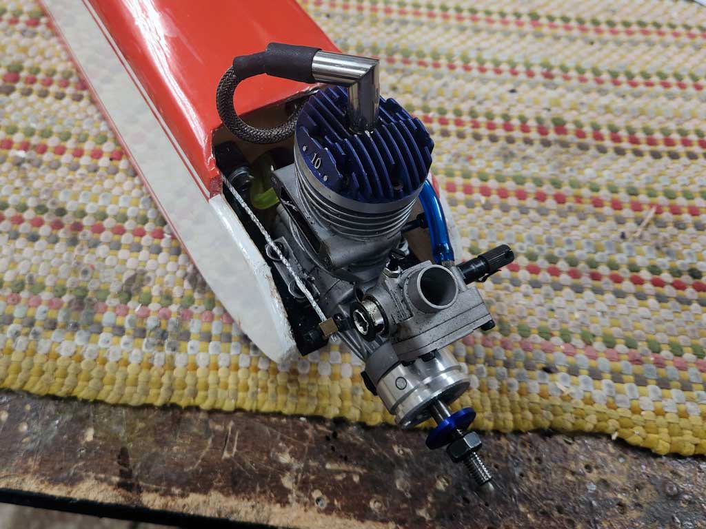 Close up of Evolution 10, a fine quality .60ci (10cc) gasoline powered spark ignition engine imported from China.