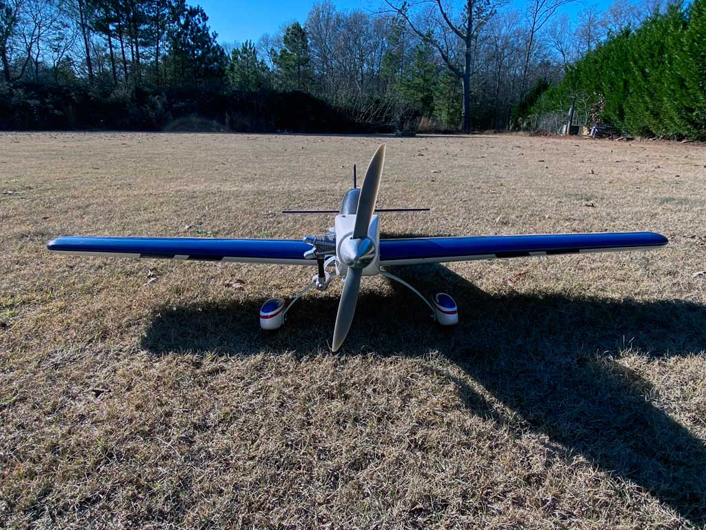 New stance of Tower Hobbies 62in Kaos when fitted with main gear and wheel pants.
