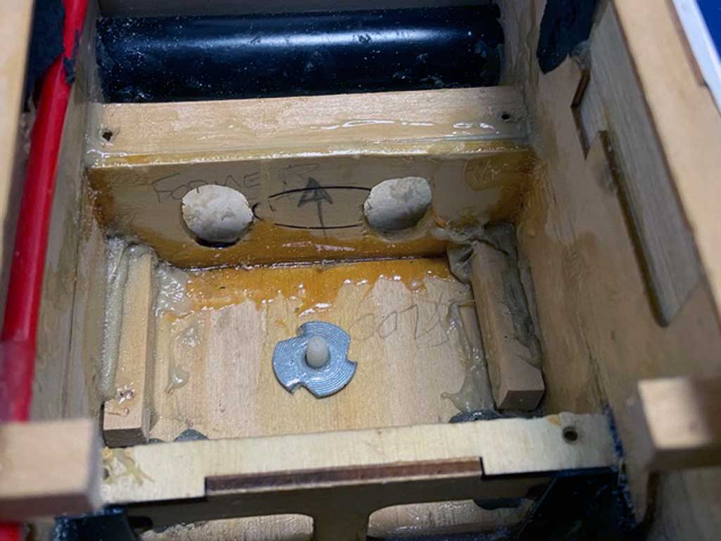 Close up of an added bulkhead for the purpose of supporting the fuel tank mounted further aft, closer to the CG.