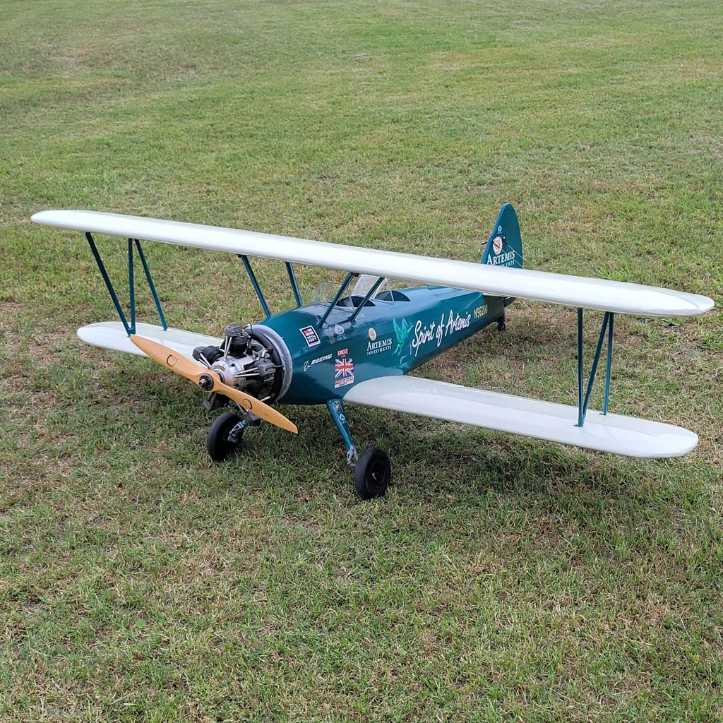 Photo of the gorgeous Ziroli Stearman by Ed Valls of Tracey Curtis Taylor's Spirit of Artemis as powered by an OS MAX 300 Sirius radial engine