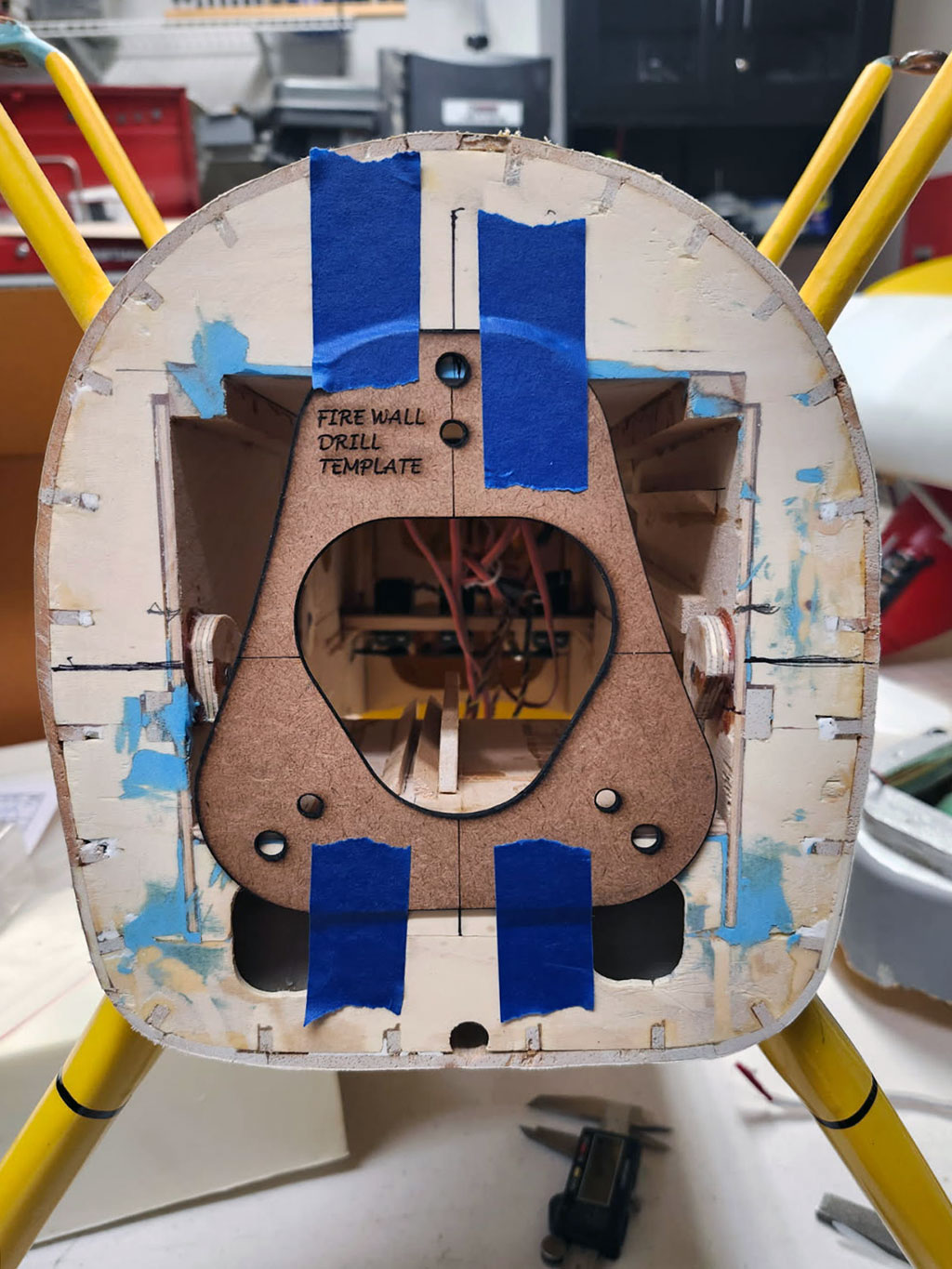 Close up of the supplied wood mounting template taped in palce to F3 to show the approximate mounting position.