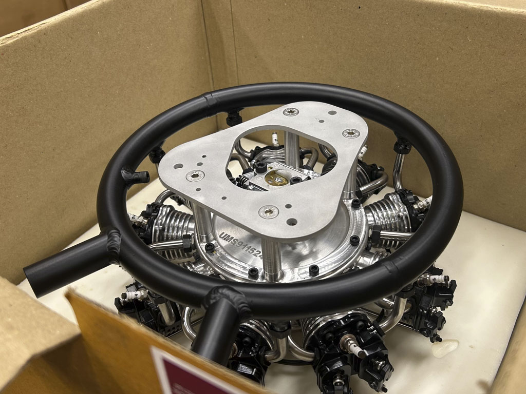 Close up photo of the engine mount for the UMS 9-115 radial engine