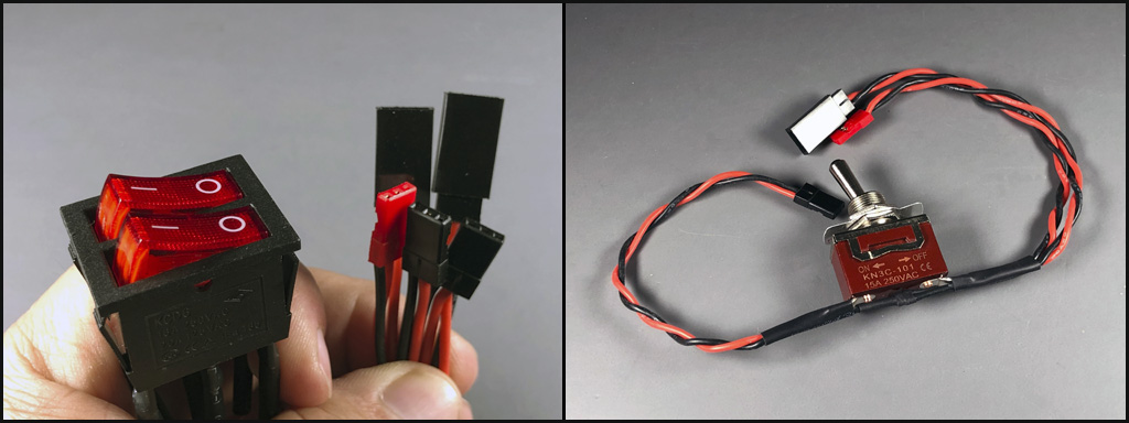 ProModeler switches side-by-side to include the dual illuminated rocker switch and the over-center toggle switch