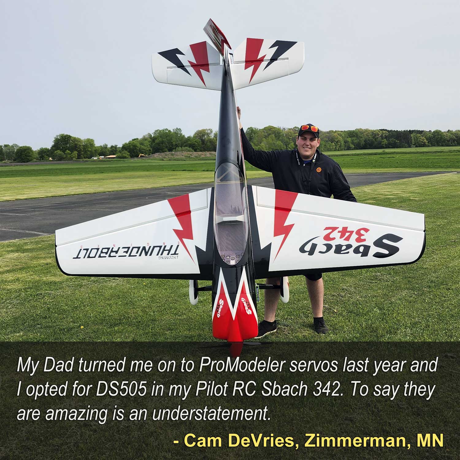 Photo of Cam DeVries Pilot RC Sbach 342 equipped with ProModeler DS505BLHV brushless servos