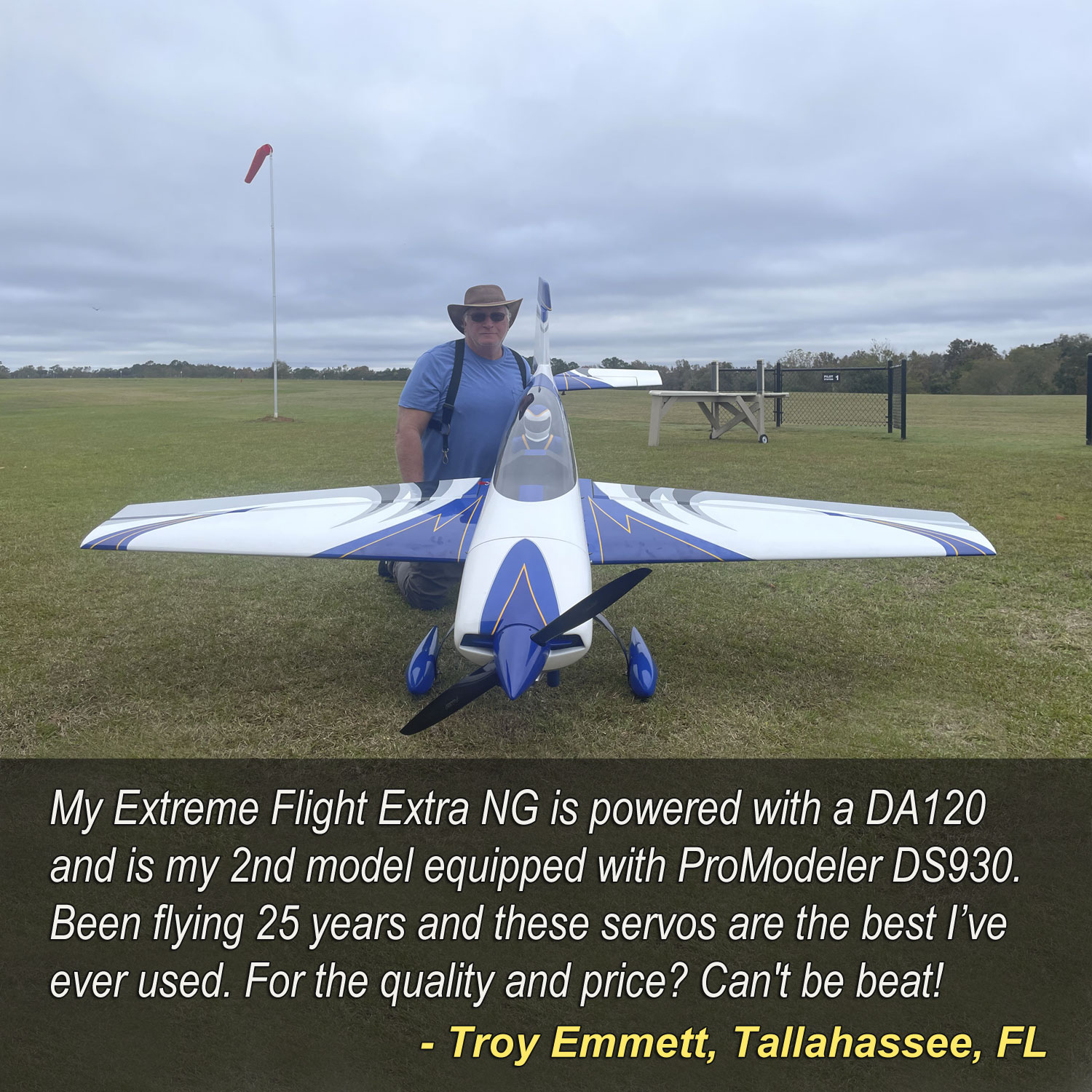 Close up of a happy ProModeler customer, Troy Emmett of Tallahassee, FL with his EF Extra NG equipped with ProModeler DS930BLHV brushless servos